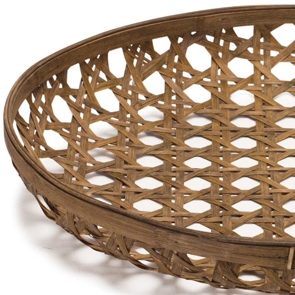 26" Brown Bamboo Weave Round Wood Vanity Tray-3