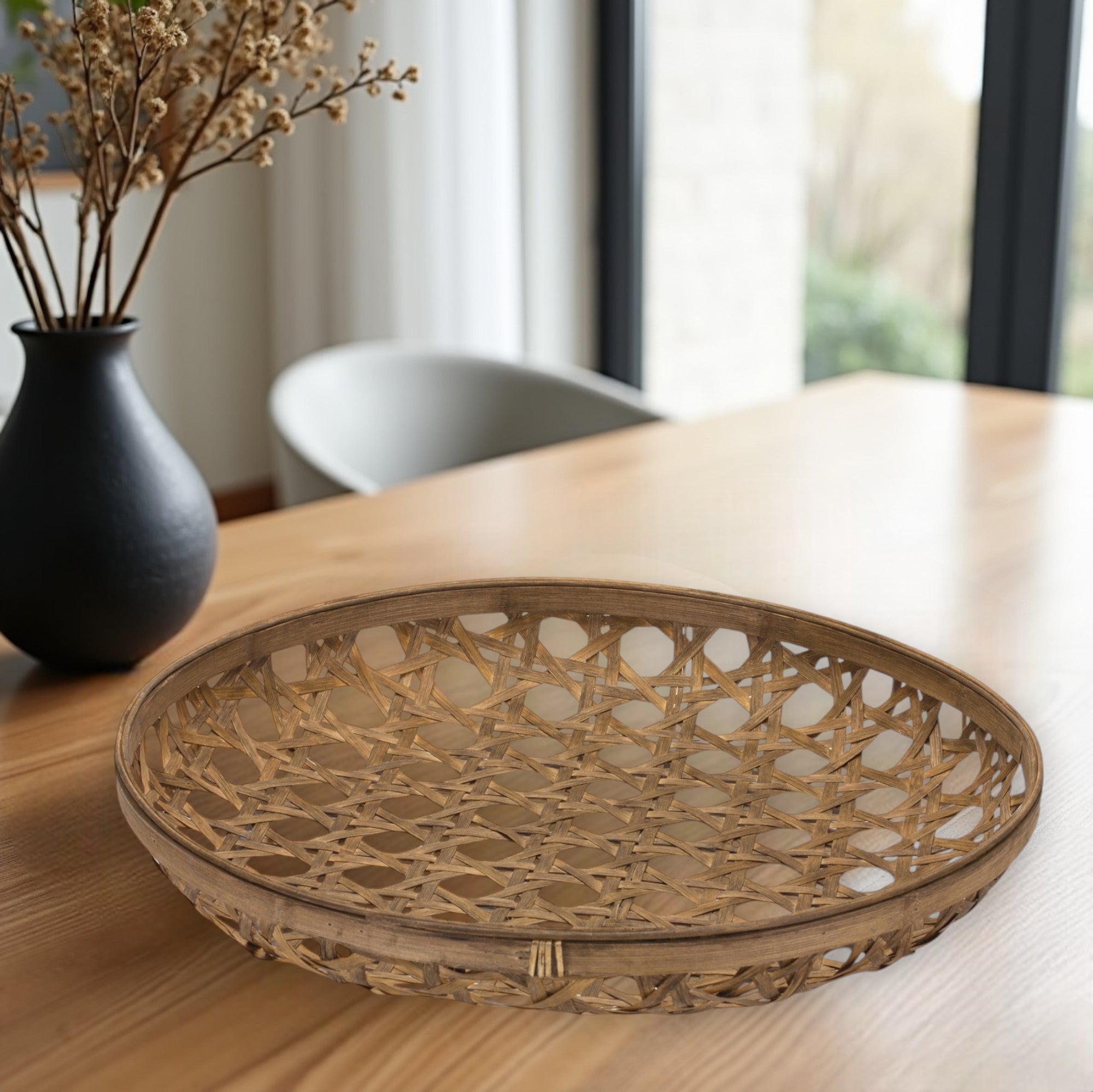 22" Brown Round Bamboo Vanity Tray-0