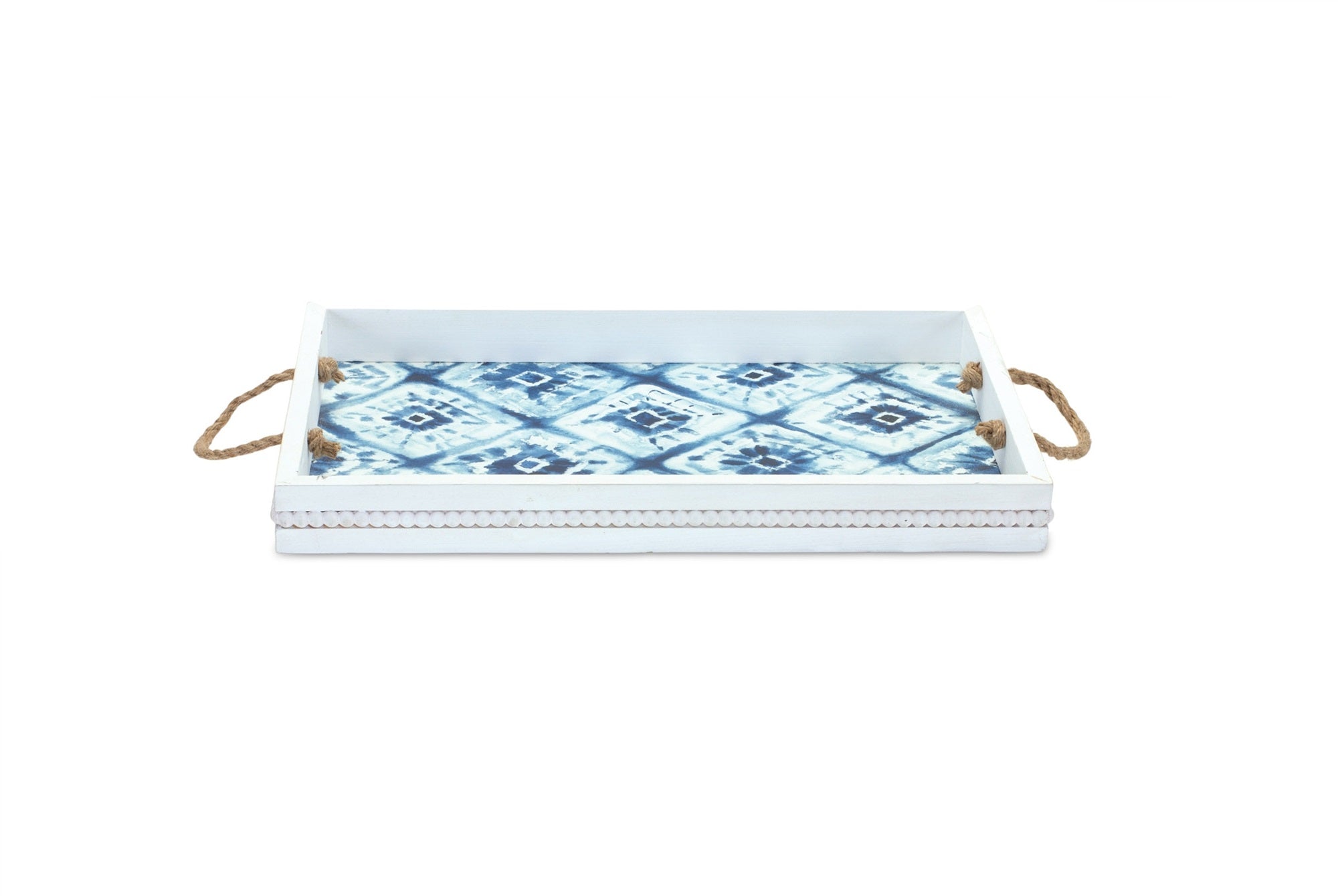 Set of Two White Rectangular Solid Wood Vanity Tray With Handles-1