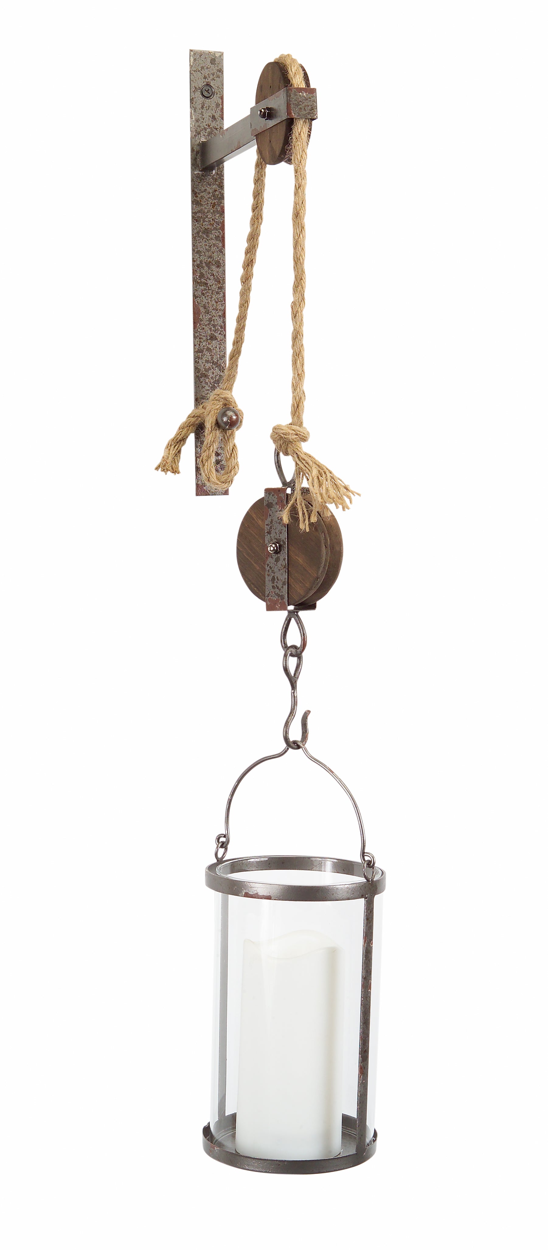 32" Silver Metal And Glass Wall Sconce Candle Holder-Candle Holders-DECOROLALA