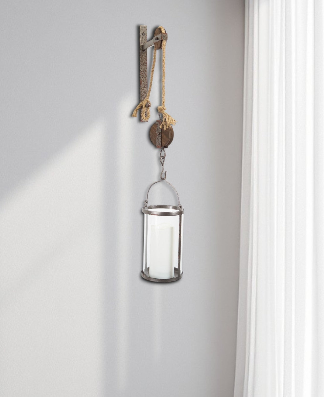 32" Silver Metal And Glass Wall Sconce Candle Holder-Candle Holders-DECOROLALA