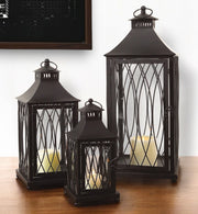 Set of Three Black Geometric Glass And Metal Floor Lantern Candle Holders-Candle Holders-DECOROLALA