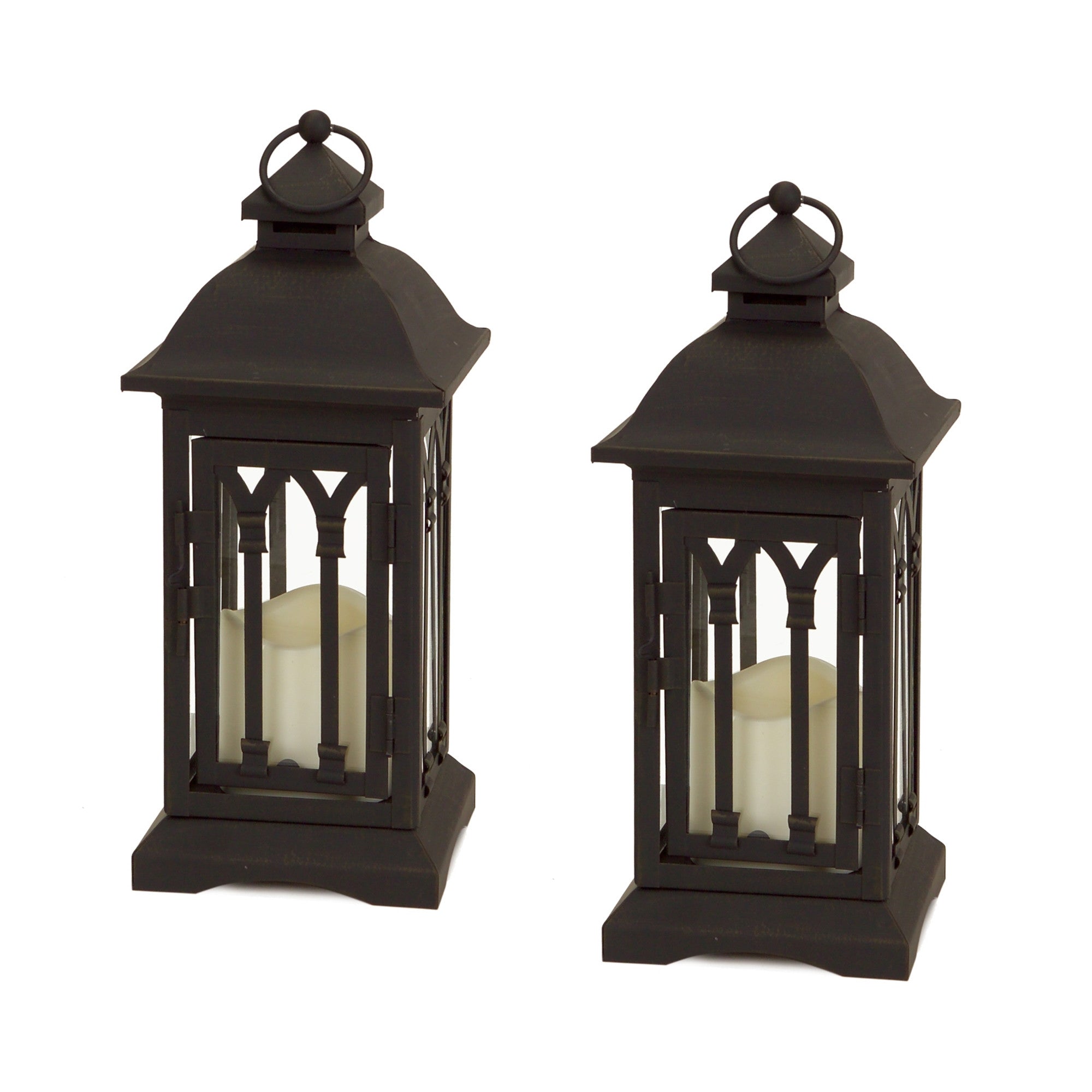 Set of Two Black Metal Geometric Lantern Candle Holders-Candle Holders-DECOROLALA