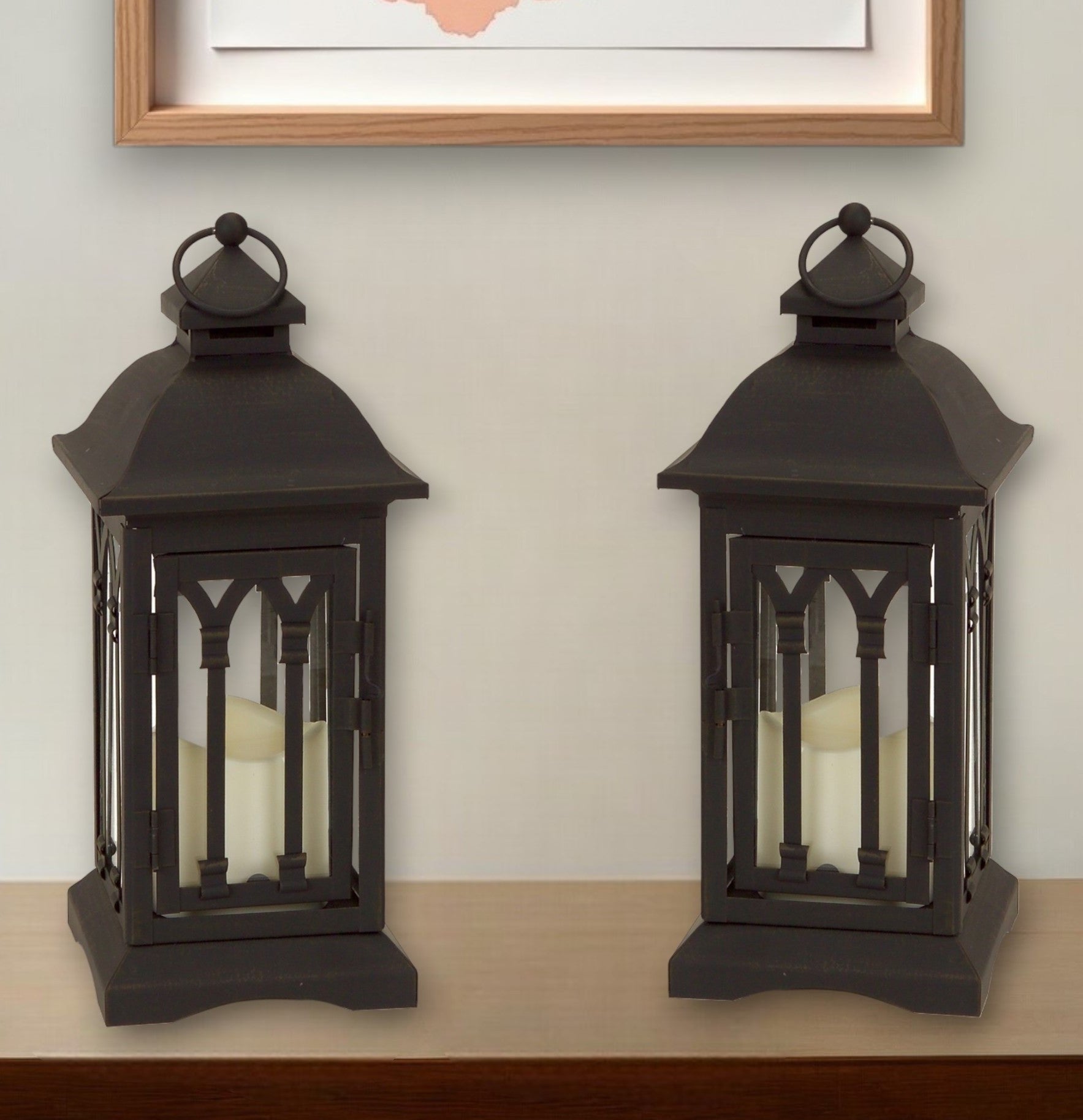 Set of Two Black Metal Geometric Lantern Candle Holders-Candle Holders-DECOROLALA