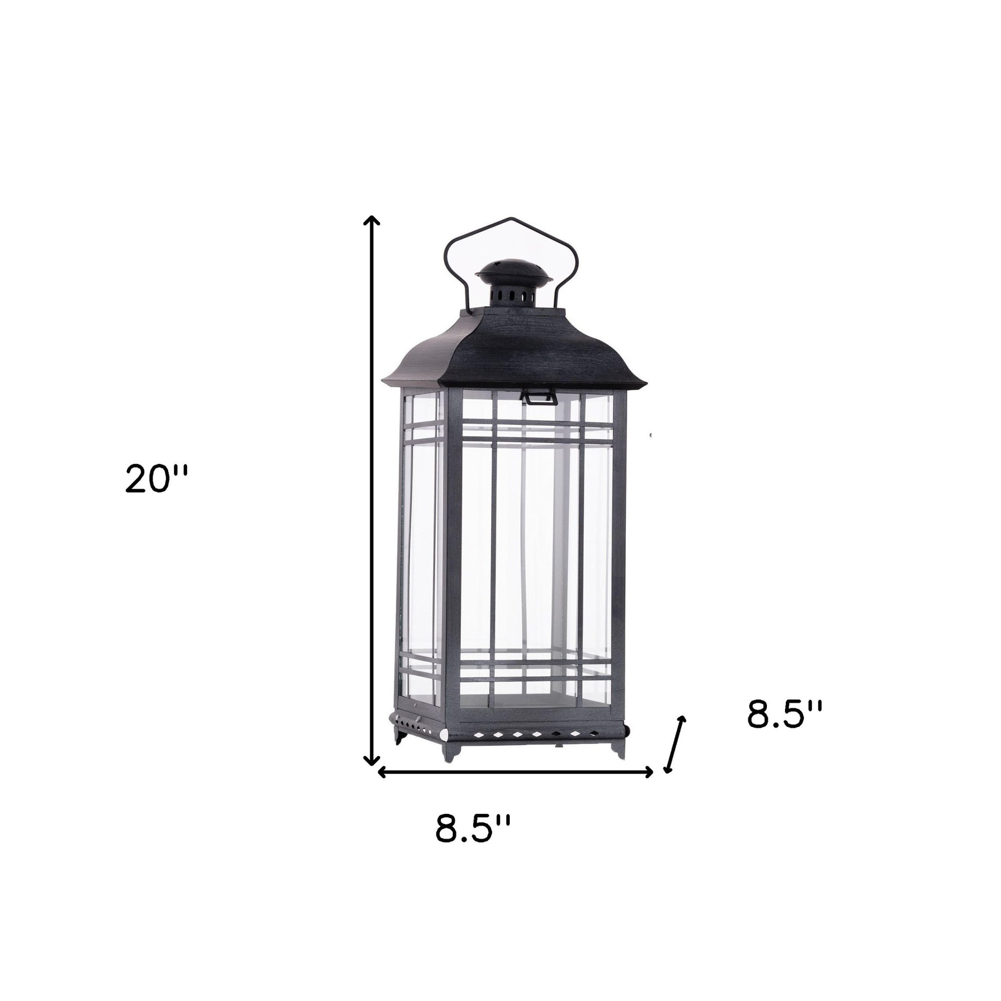 Set of Three Gray Distressed Geometric Glass And Metal Floor Lantern Candle Holders-Candle Holders-DECOROLALA