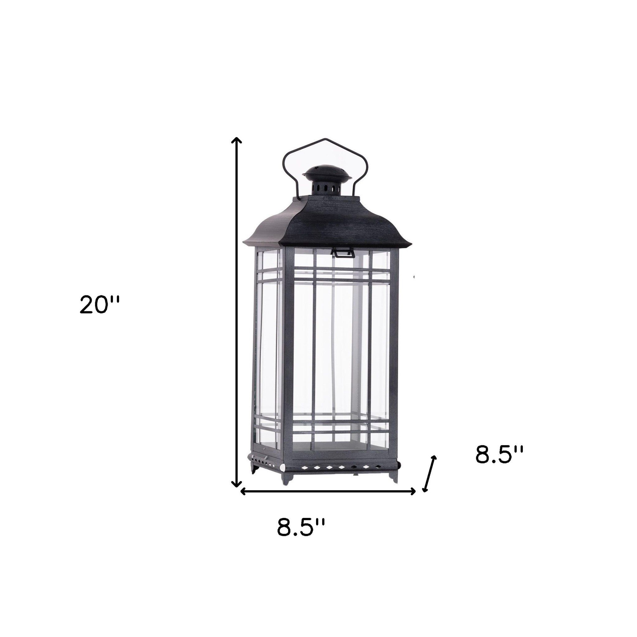 Set of Three Gray Distressed Geometric Glass And Metal Floor Lantern Candle Holders-Candle Holders-DECOROLALA