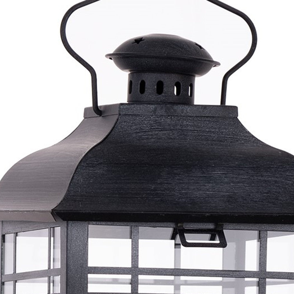 Set of Three Gray Distressed Geometric Glass And Metal Floor Lantern Candle Holders-Candle Holders-DECOROLALA