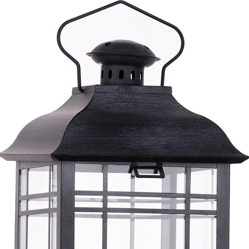 Set of Three Gray Distressed Geometric Glass And Metal Floor Lantern Candle Holders-Candle Holders-DECOROLALA