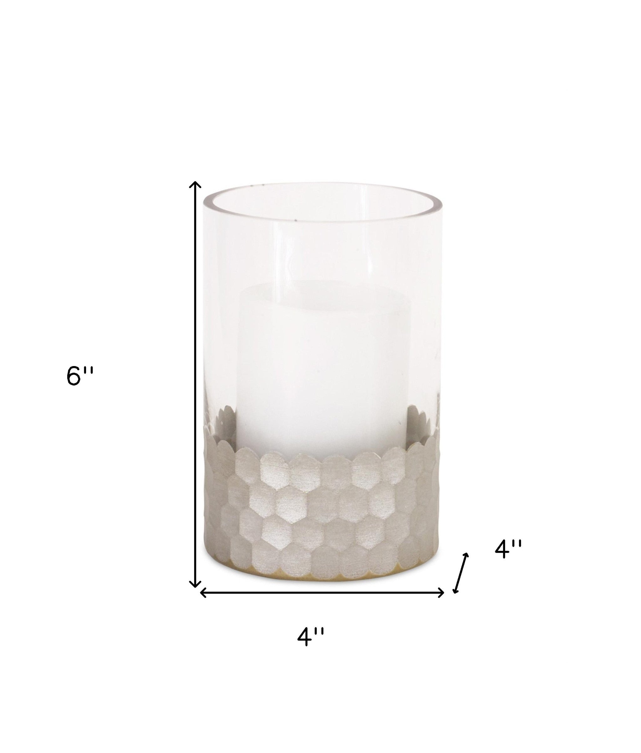 Set of Two Clear and Silver Glass Geometric Tabletop Pillar Candle Holders-Candle Holders-DECOROLALA