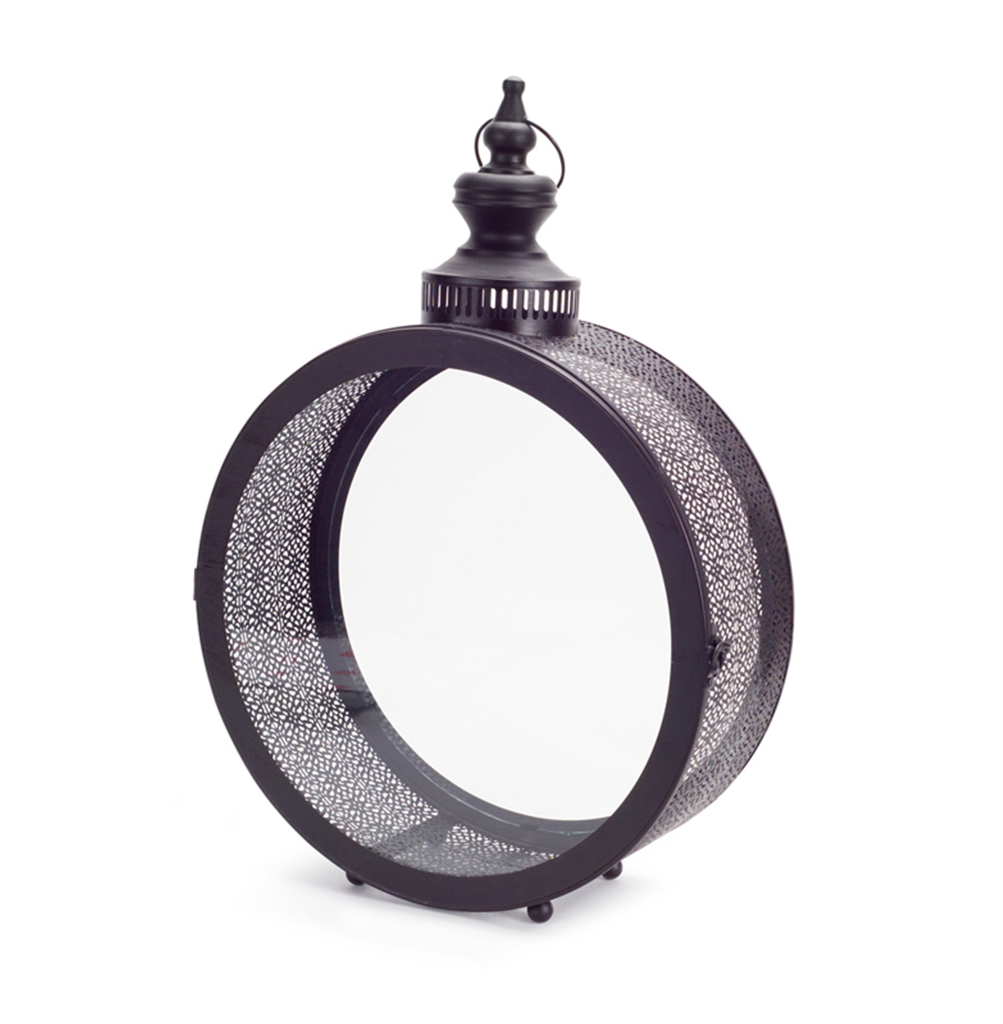 22" Black Distressed Ornate Metal Floor Lantern Candle Holder-Candle Holders-DECOROLALA
