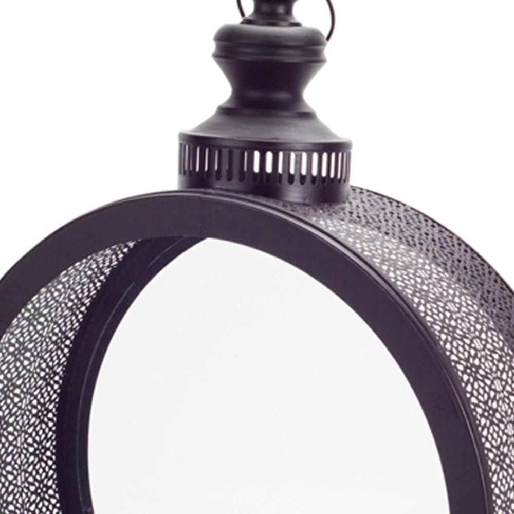 22" Black Distressed Ornate Metal Floor Lantern Candle Holder-Candle Holders-DECOROLALA