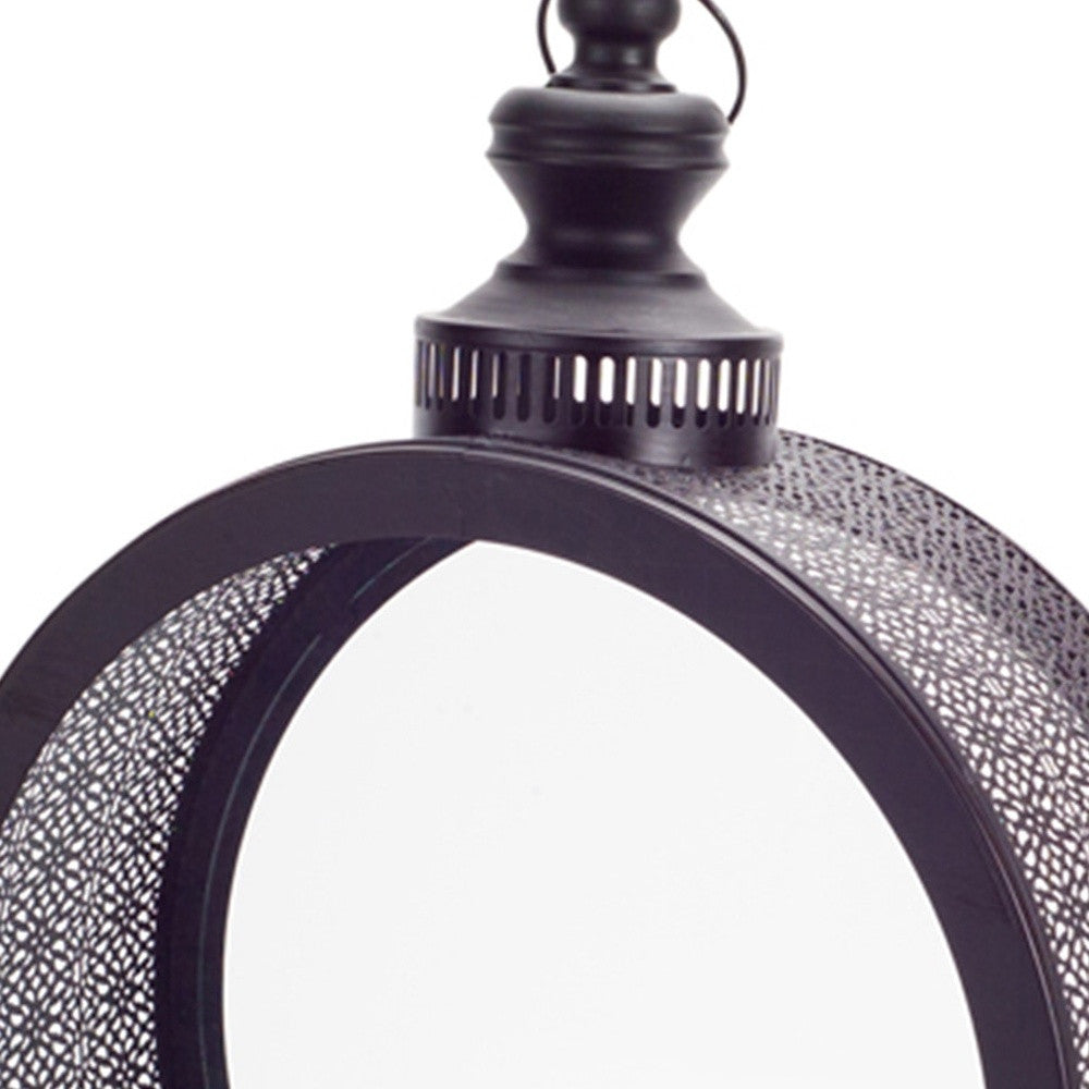22" Black Distressed Ornate Metal Floor Lantern Candle Holder-Candle Holders-DECOROLALA