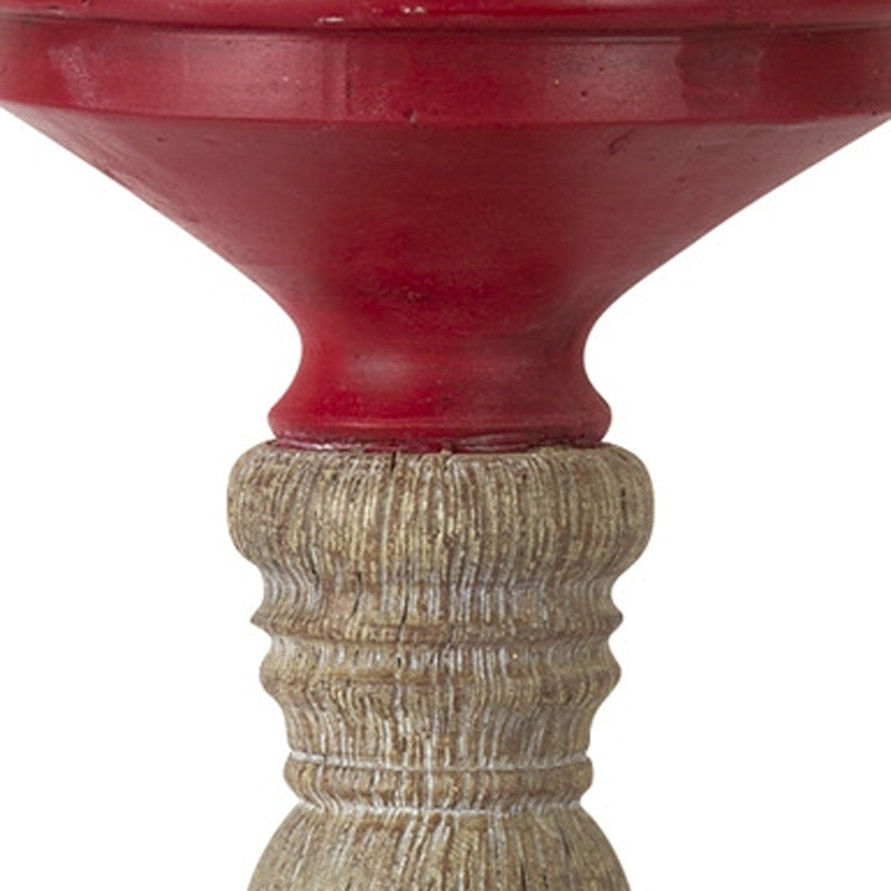 Set of Three Red And Natural Ornate Resin Tabletop Pillar Candle Holders-Candle Holders-DECOROLALA