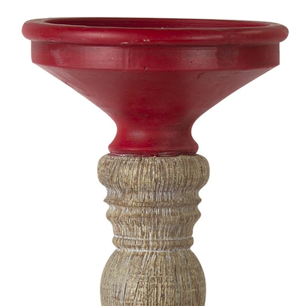 Set of Three Red And Natural Ornate Resin Tabletop Pillar Candle Holders-Candle Holders-DECOROLALA