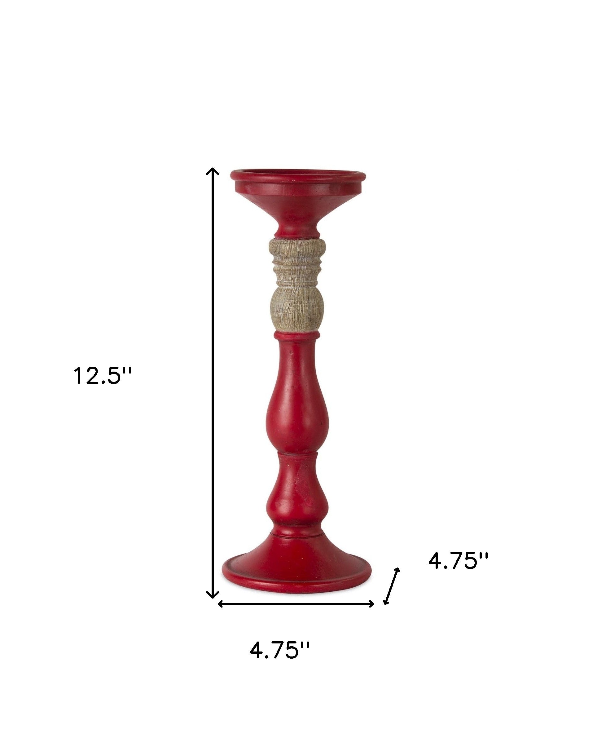 Set of Three Red And Natural Ornate Resin Tabletop Pillar Candle Holders-Candle Holders-DECOROLALA