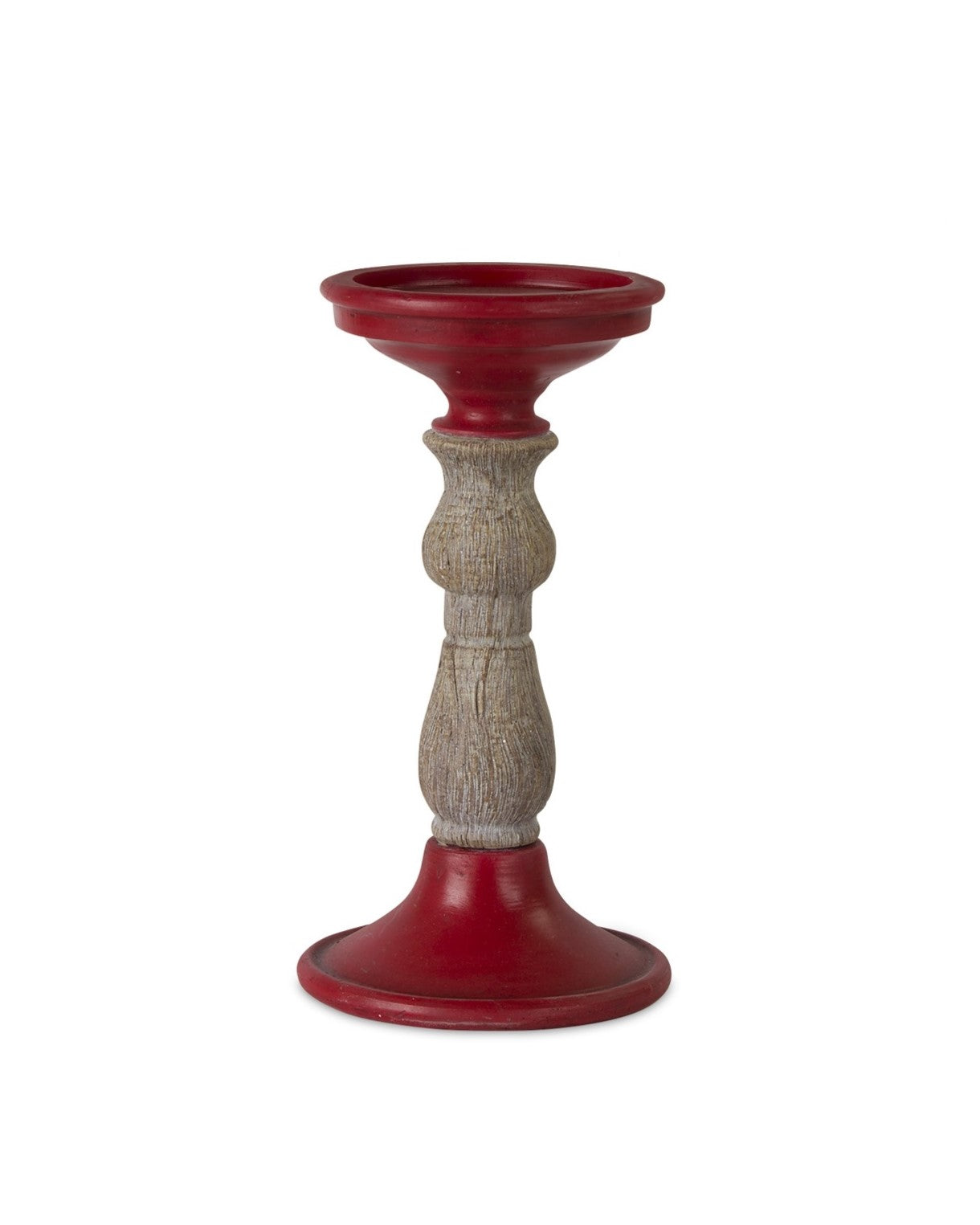 Set of Three Red And Natural Ornate Resin Tabletop Pillar Candle Holders-Candle Holders-DECOROLALA