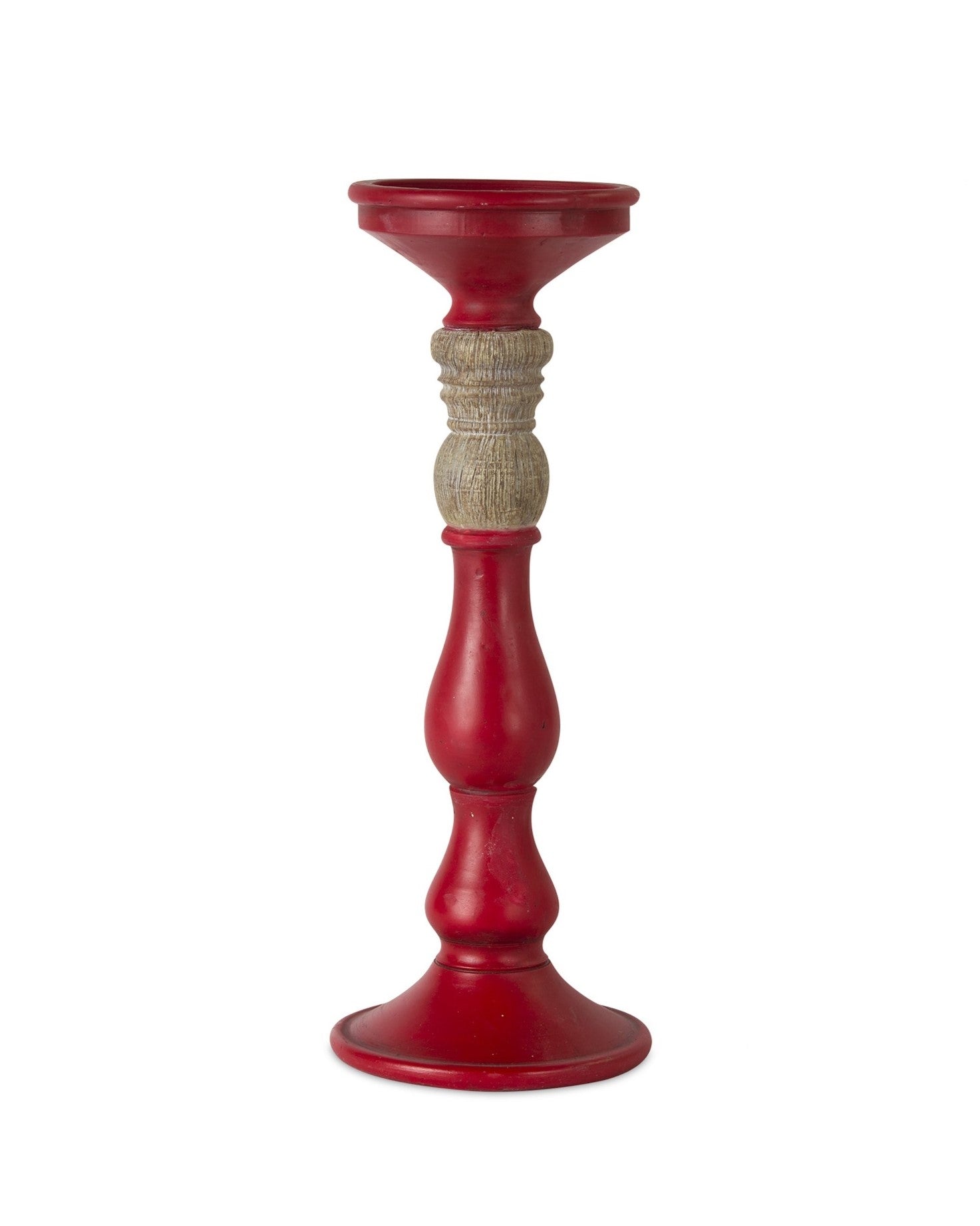 Set of Three Red And Natural Ornate Resin Tabletop Pillar Candle Holders-Candle Holders-DECOROLALA