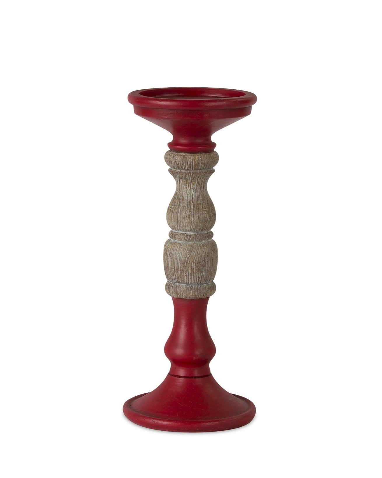 Set of Three Red And Natural Ornate Resin Tabletop Pillar Candle Holders-Candle Holders-DECOROLALA