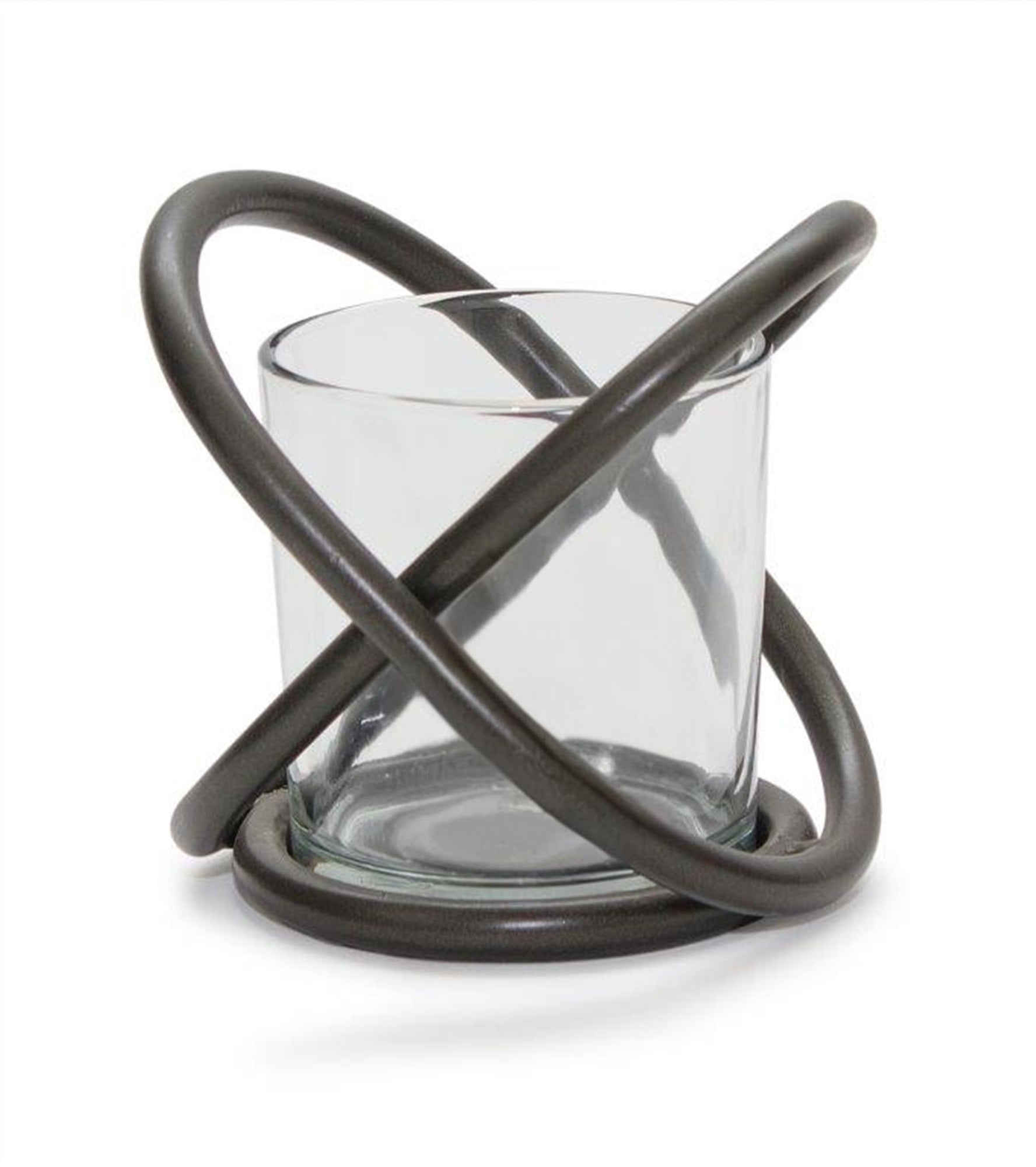 Set of Two Clear And Black Distressed Glass And Metal Tabletop Votive Candle Holders-Candle Holders-DECOROLALA