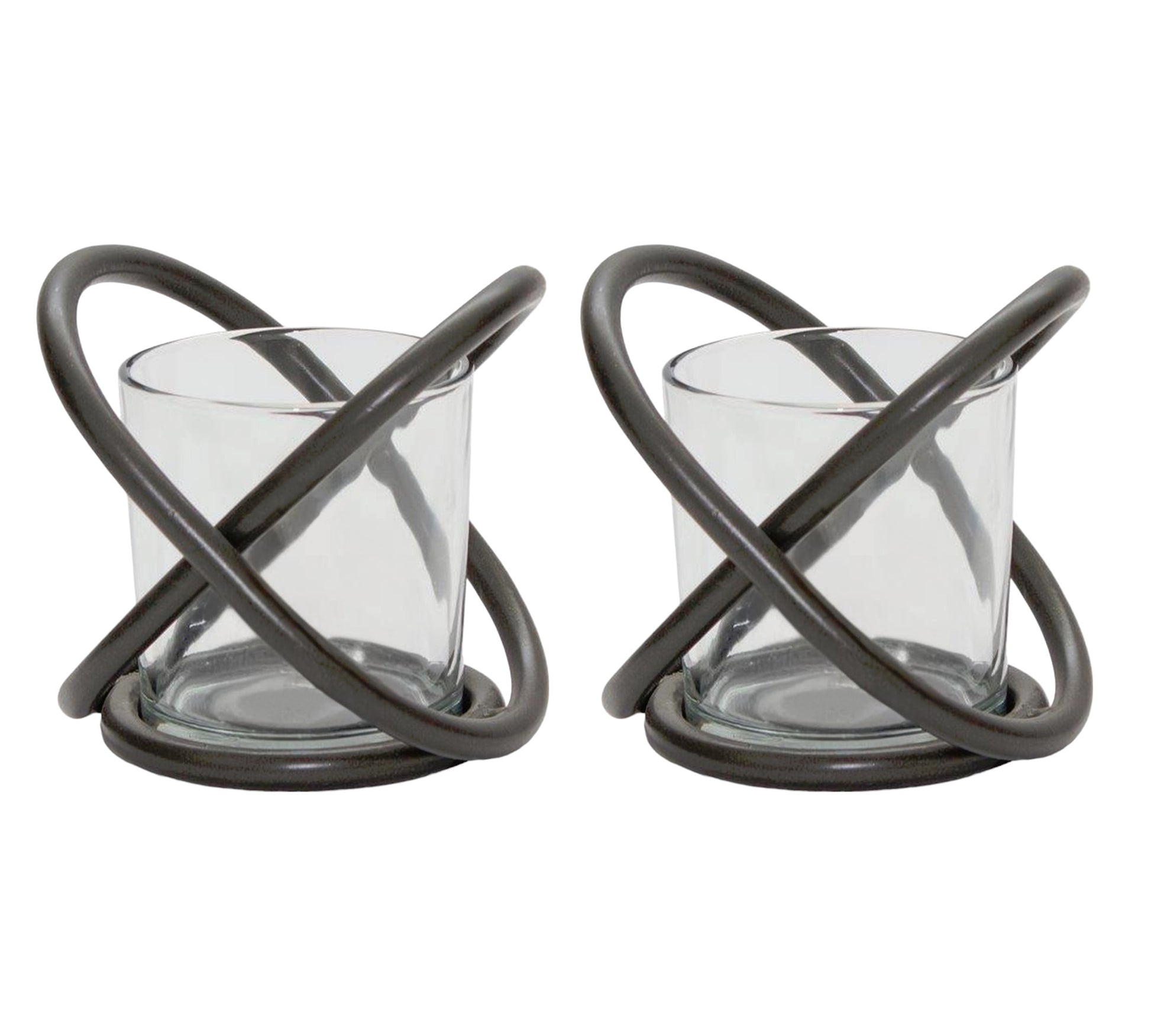 Set of Two Clear And Black Distressed Glass And Metal Tabletop Votive Candle Holders-Candle Holders-DECOROLALA