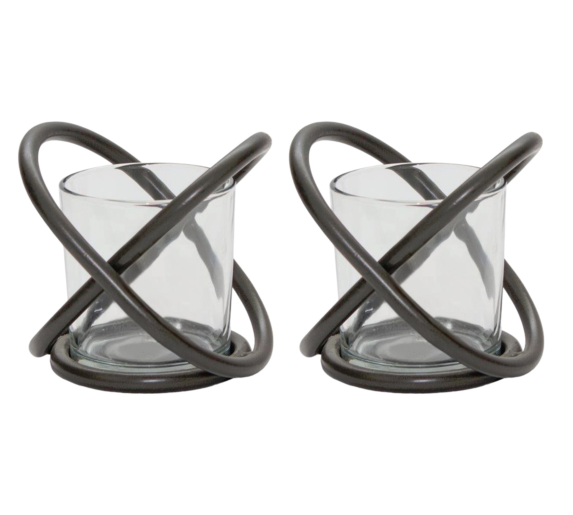 Set of Two Clear And Black Distressed Glass And Metal Tabletop Votive Candle Holders-Candle Holders-DECOROLALA