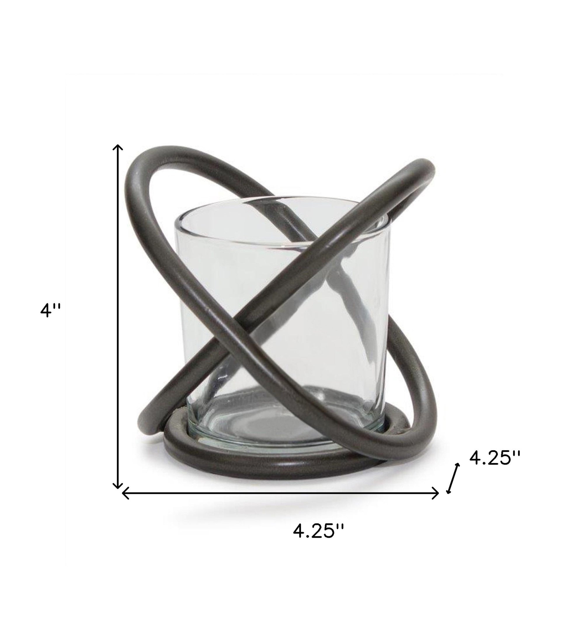 Set of Two Clear And Black Distressed Glass And Metal Tabletop Votive Candle Holders-Candle Holders-DECOROLALA