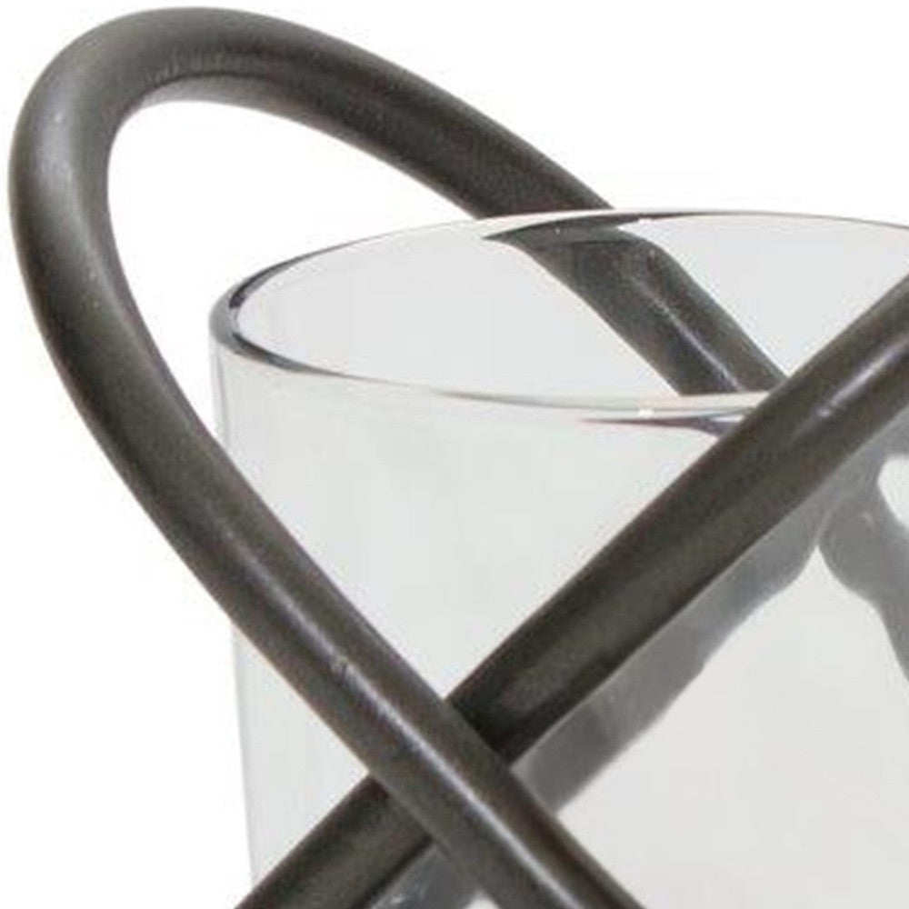 Set of Two Clear And Black Distressed Glass And Metal Tabletop Votive Candle Holders-Candle Holders-DECOROLALA