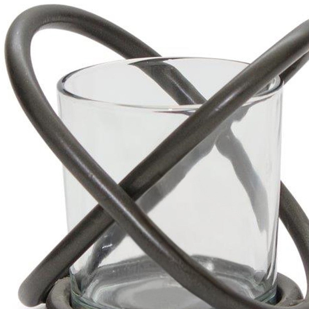 Set of Two Clear And Black Distressed Glass And Metal Tabletop Votive Candle Holders-Candle Holders-DECOROLALA