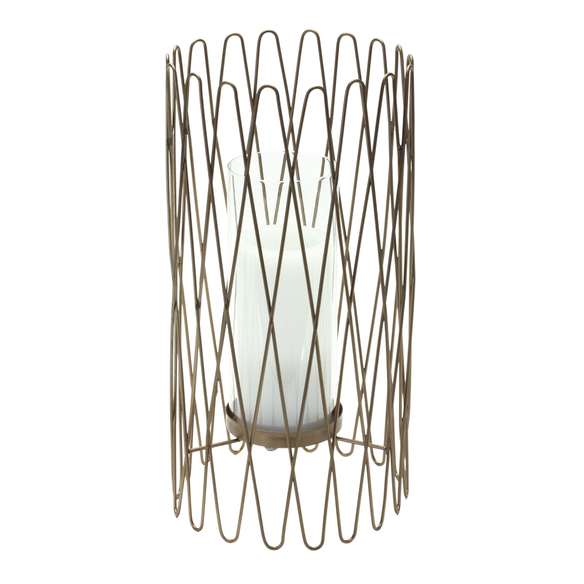 14" Gold Iron and Glass Tabletop Hurricane Candle Holder-Candle Holders-DECOROLALA