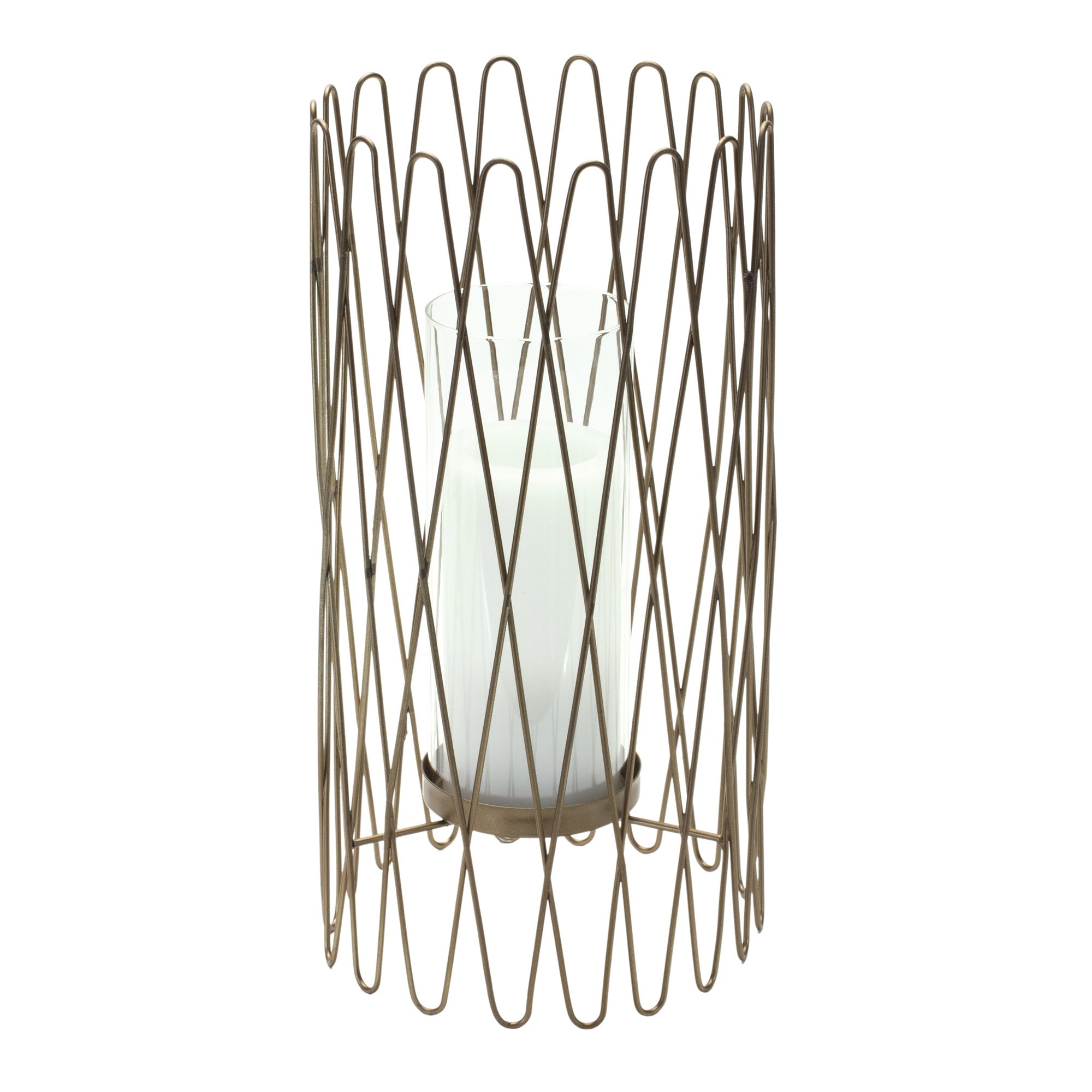 14" Gold Iron and Glass Tabletop Hurricane Candle Holder-Candle Holders-DECOROLALA