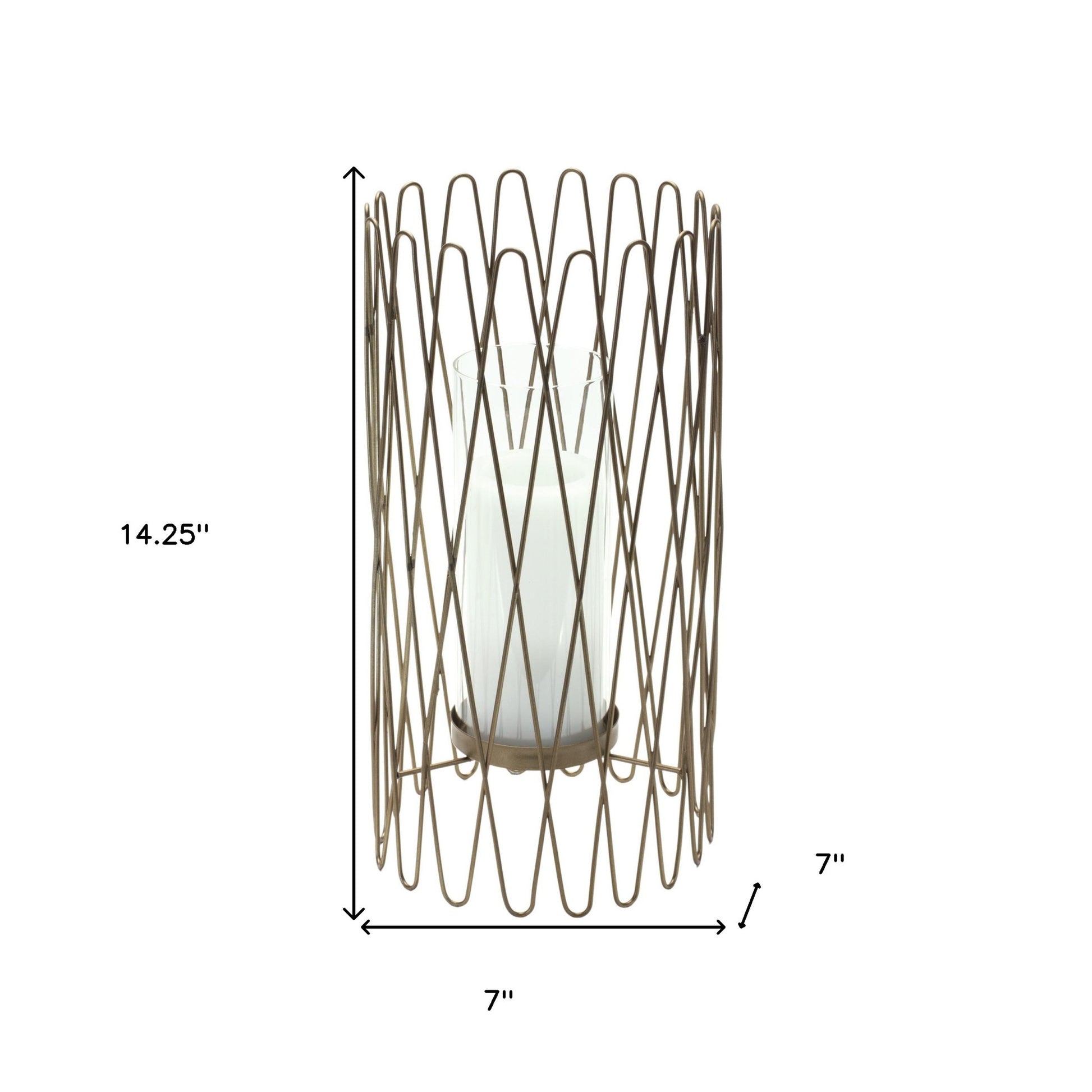 14" Gold Iron and Glass Tabletop Hurricane Candle Holder-Candle Holders-DECOROLALA