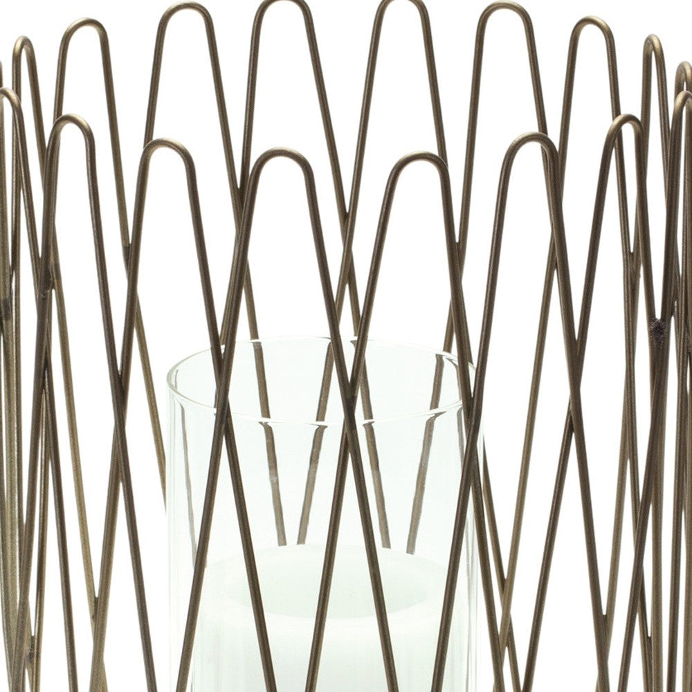 14" Gold Iron and Glass Tabletop Hurricane Candle Holder-Candle Holders-DECOROLALA