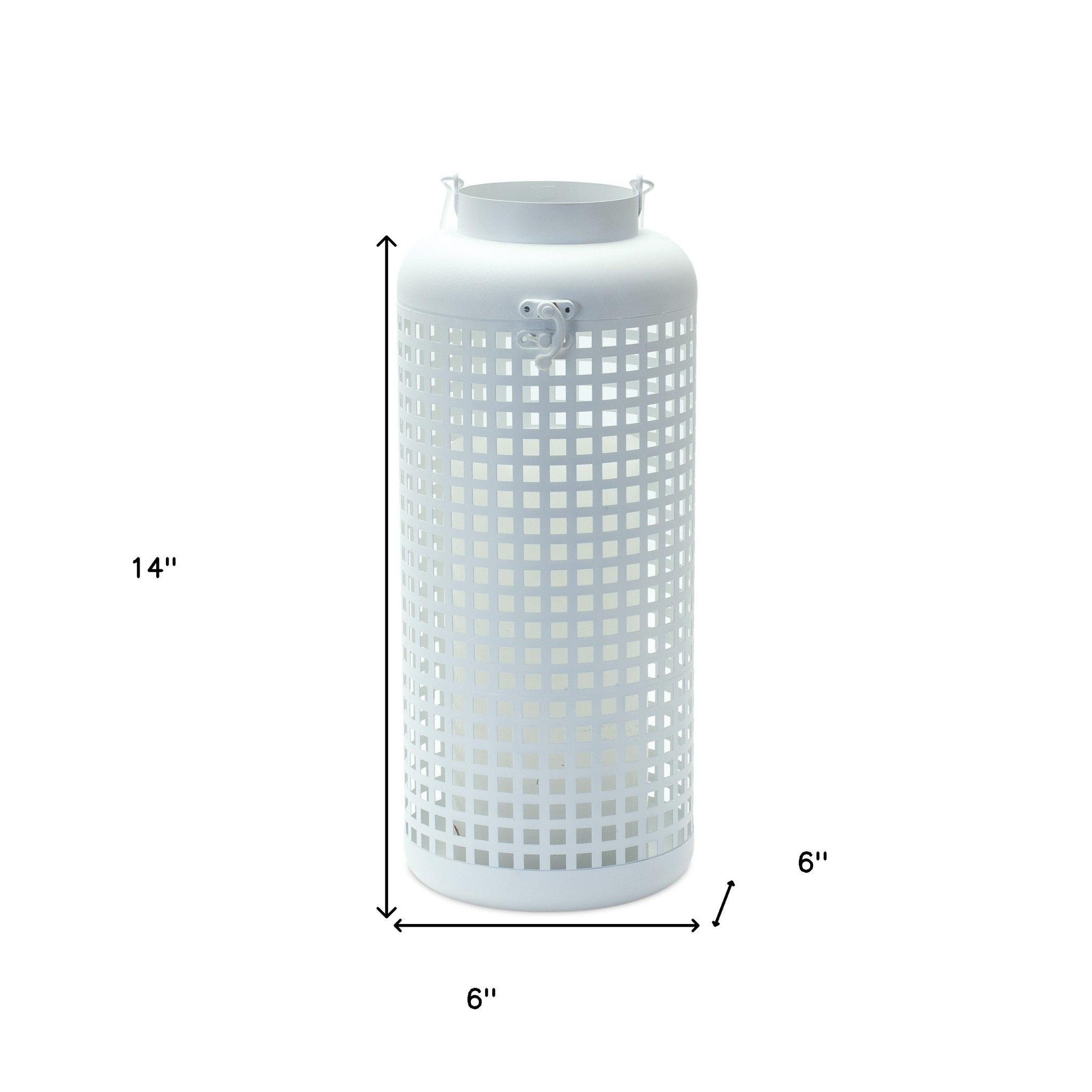 14" White Distressed Lattice Iron Floor Lantern Candle Holder-Candle Holders-DECOROLALA