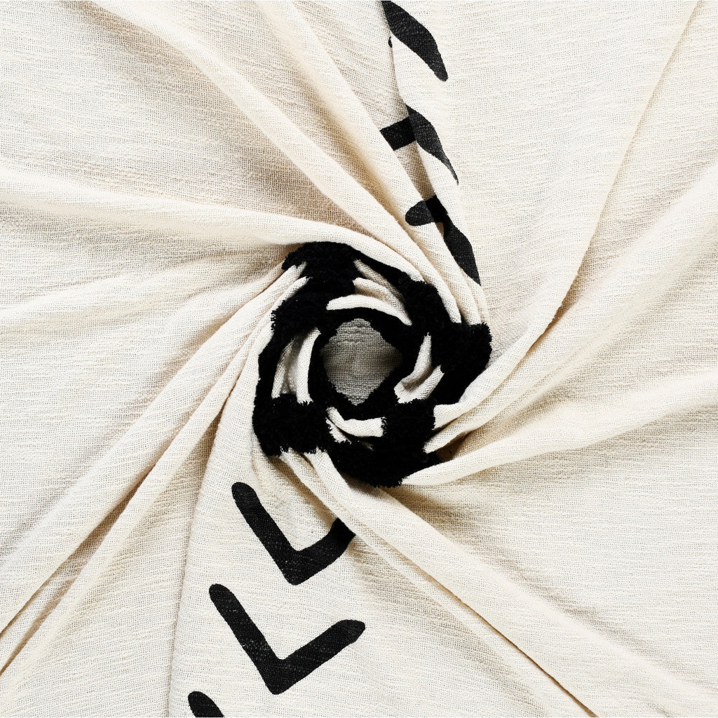 50" X 60" Black and White Woven Cotton Geometric Throw Blanket with Tassels-Throws & Blankets-DECOROLALA