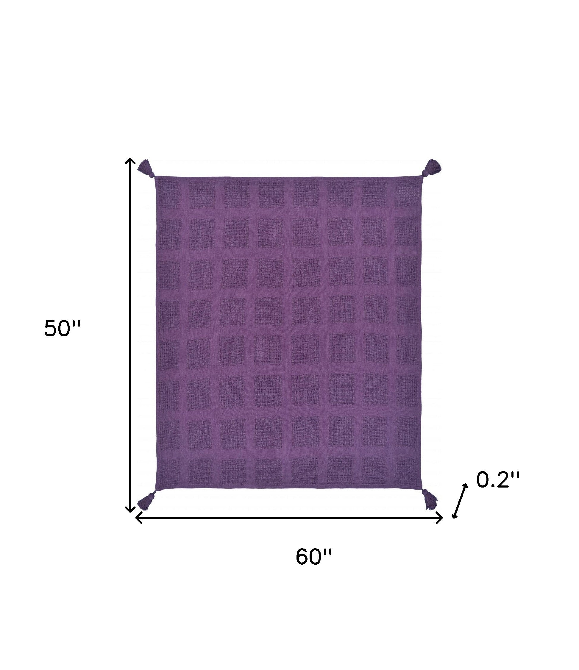 50" X 60" Purple Woven Cotton Throw Blanket with Tassels-Throws & Blankets-DECOROLALA