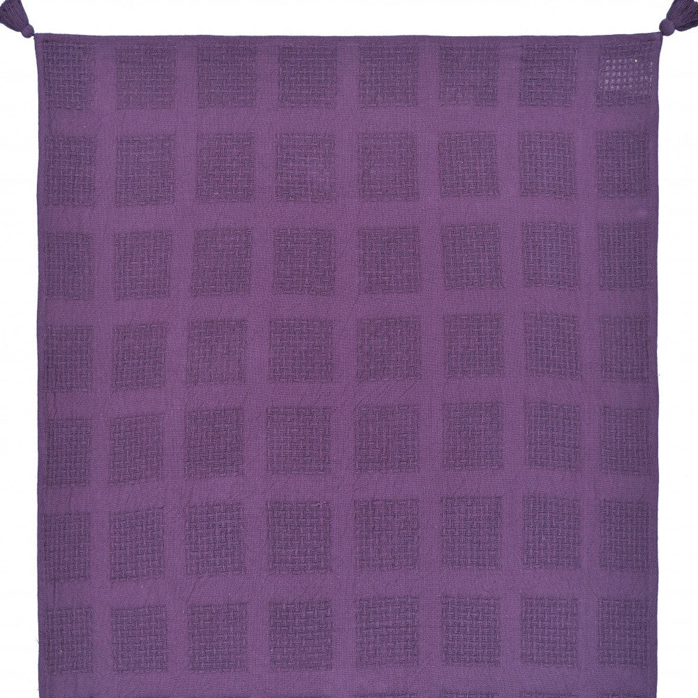 50" X 60" Purple Woven Cotton Throw Blanket with Tassels-Throws & Blankets-DECOROLALA