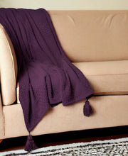 50" X 60" Purple Woven Cotton Throw Blanket with Tassels-Throws & Blankets-DECOROLALA