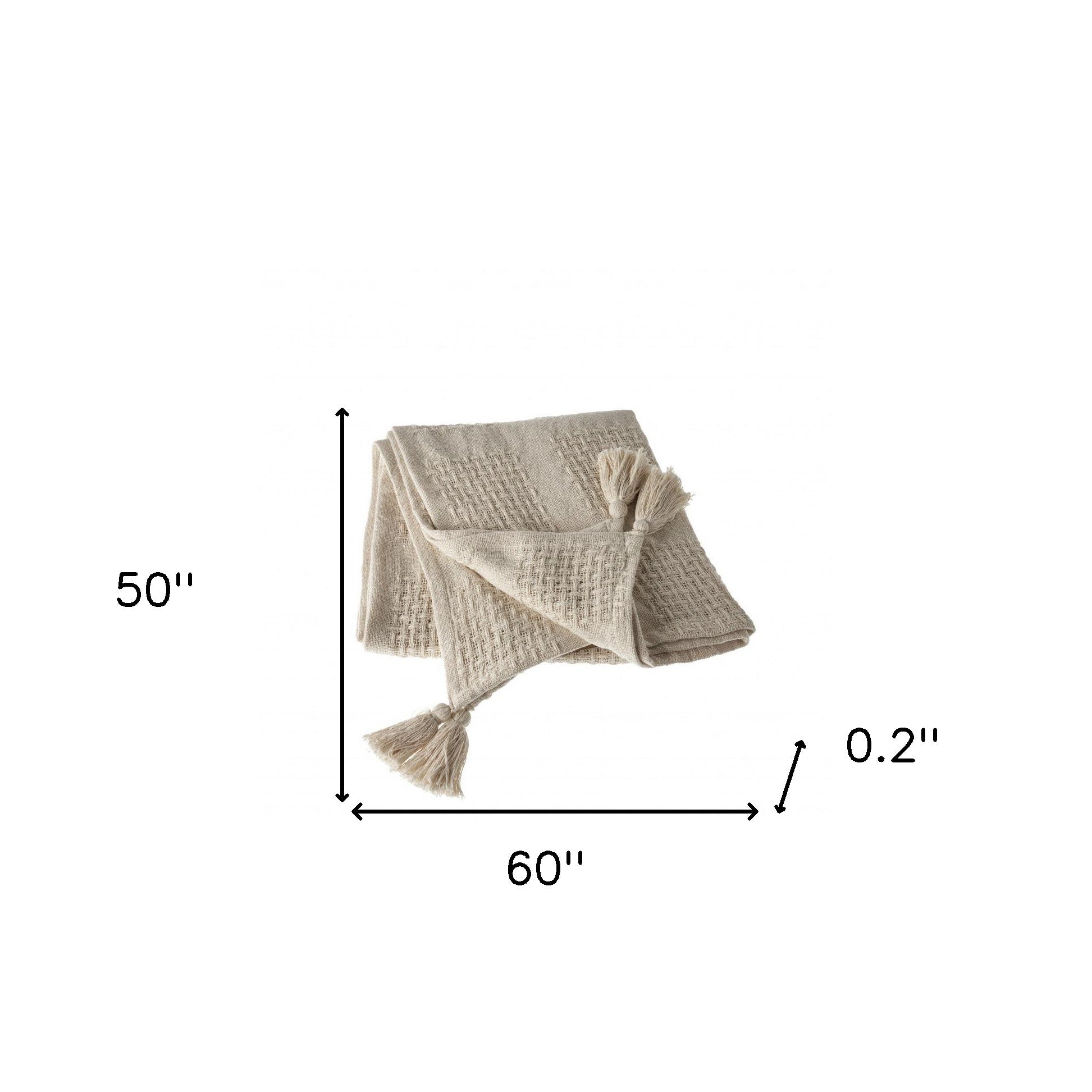 50" X 60" Cream Cotton Woven Throw Blanket with Tassels-Throws & Blankets-DECOROLALA