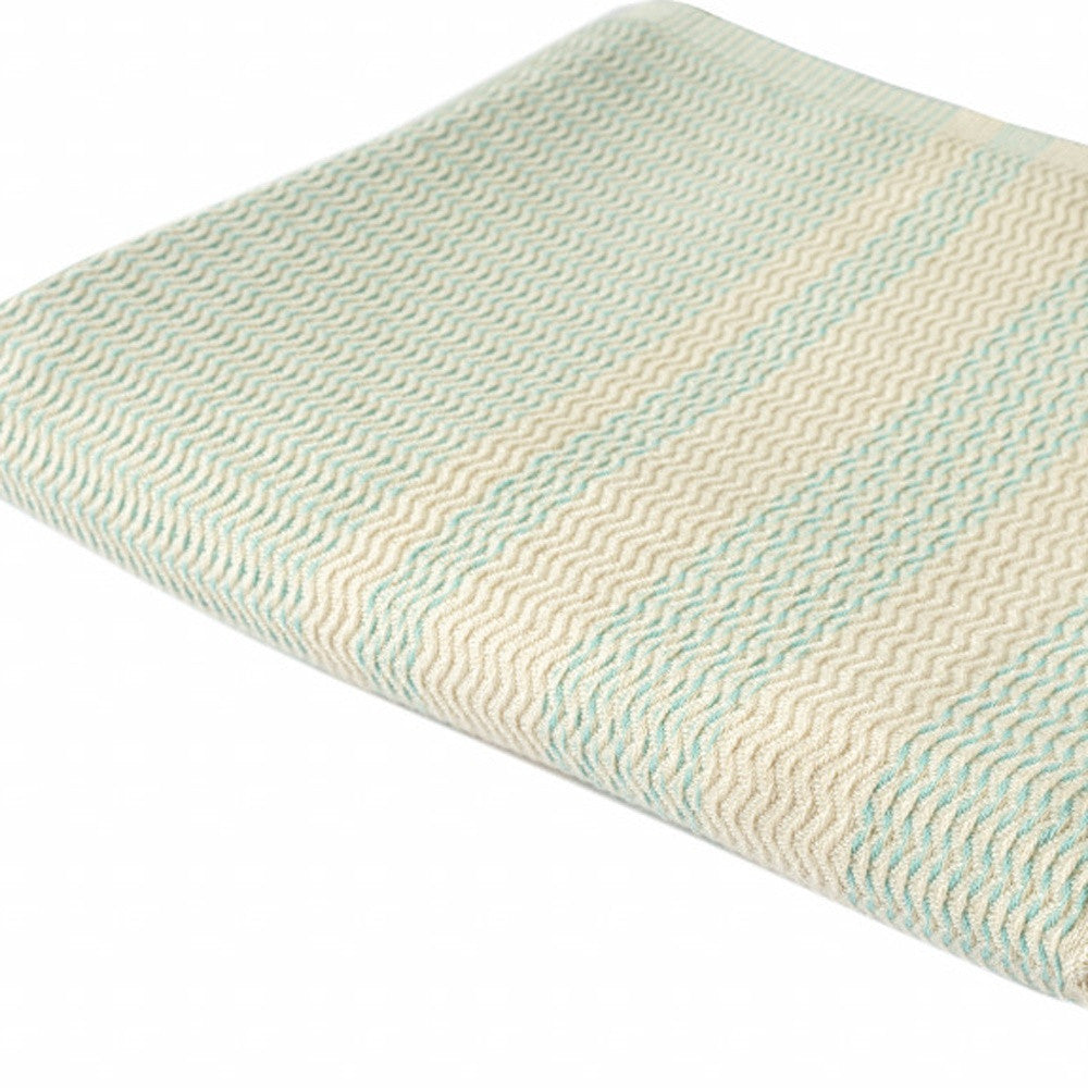 50" X 60" Turquoise Woven Cotton Striped Throw Blanket with Fringe-Throws & Blankets-DECOROLALA