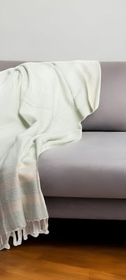 50" X 60" Turquoise Woven Cotton Striped Throw Blanket with Fringe-Throws & Blankets-DECOROLALA