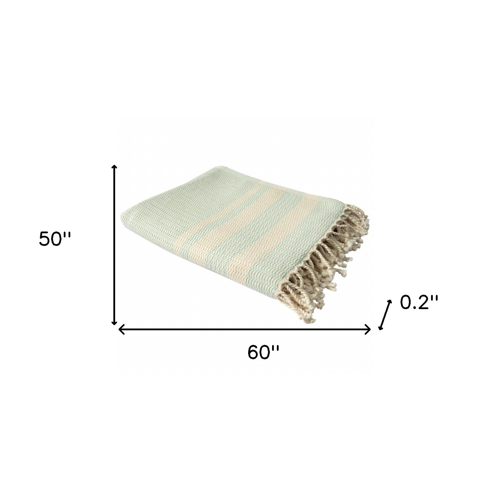 50" X 60" Turquoise Woven Cotton Striped Throw Blanket with Fringe-Throws & Blankets-DECOROLALA