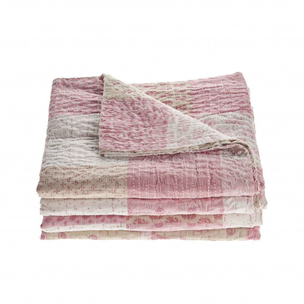 Pink Knitted Cotton Geometric Throw-Comforters and Quilts-DECOROLALA