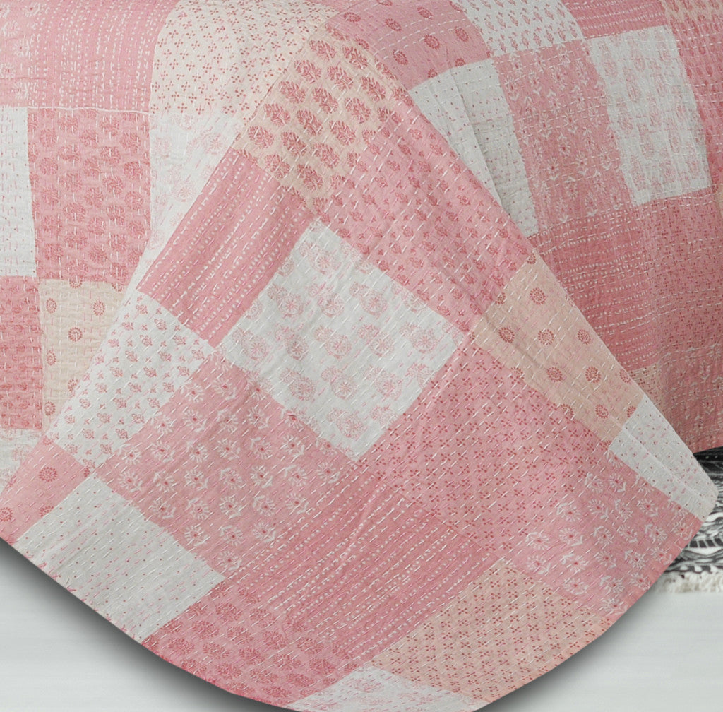 Pink Knitted Cotton Geometric Throw-Comforters and Quilts-DECOROLALA