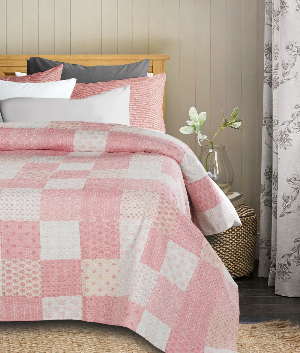 Pink Knitted Cotton Geometric Throw-Comforters and Quilts-DECOROLALA