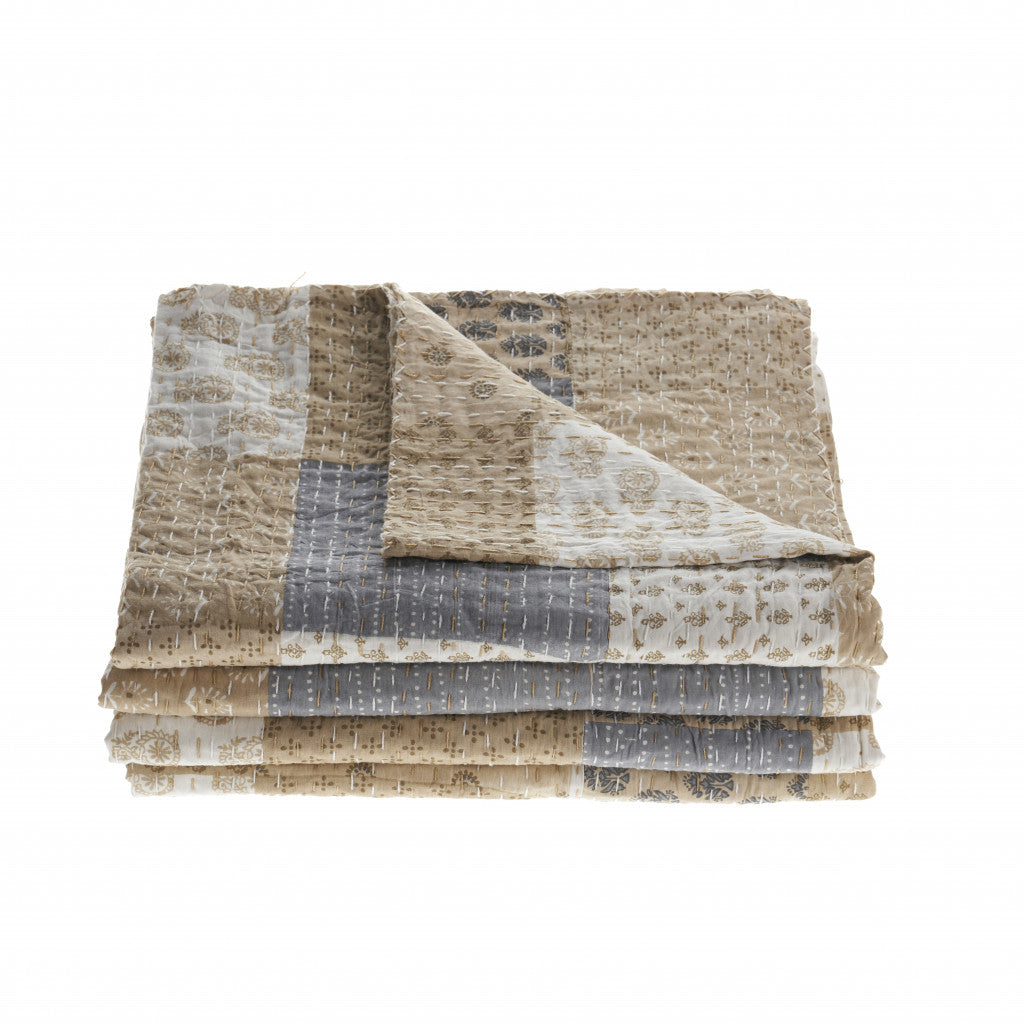 Cream Knitted Cotton Geometric Throw-Comforters and Quilts-DECOROLALA