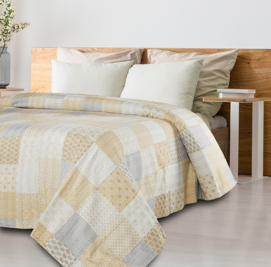 Cream Knitted Cotton Geometric Throw-Comforters and Quilts-DECOROLALA