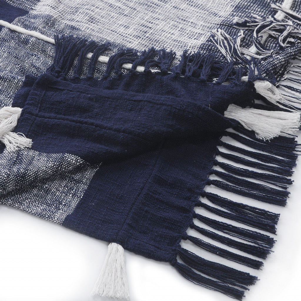 Blue Woven Cotton Geometric Throw-Comforters and Quilts-DECOROLALA