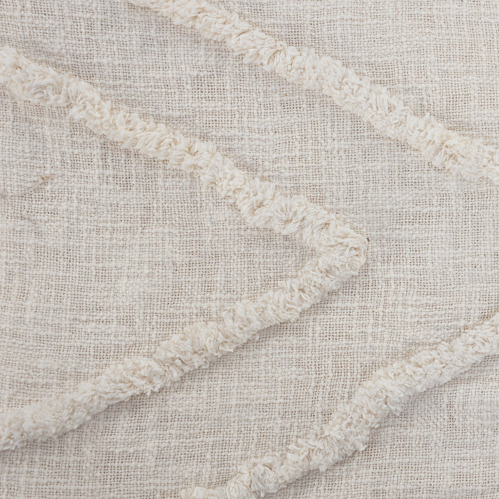 Ivory Geometric Queen Cotton Coverlet With Fringe-Comforters and Quilts-DECOROLALA