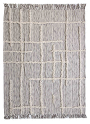 60" X 50" Gray Woven Cotton Striped Throw Blanket with Fringe-Throws & Blankets-DECOROLALA
