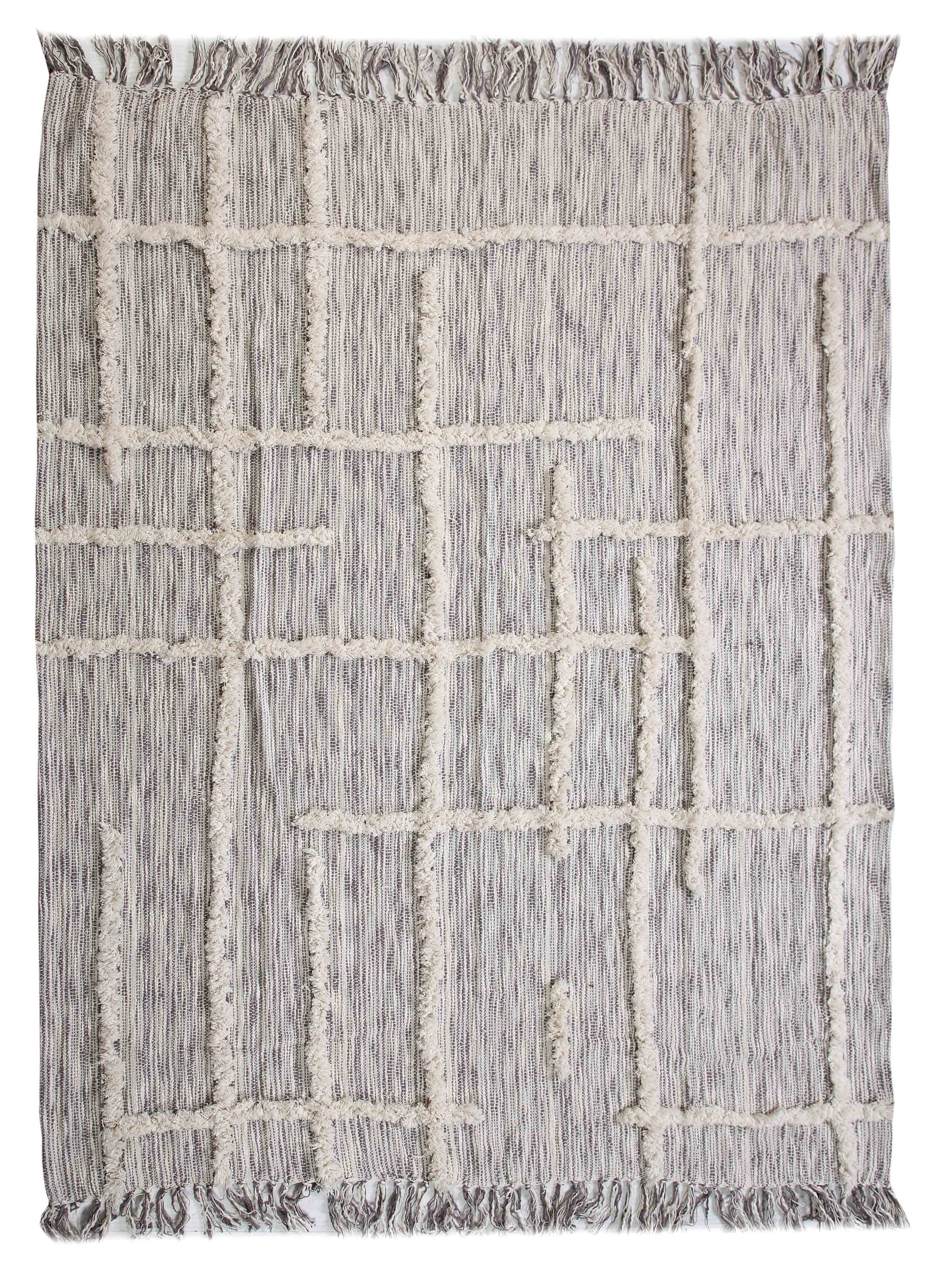 60" X 50" Gray Woven Cotton Striped Throw Blanket with Fringe-Throws & Blankets-DECOROLALA